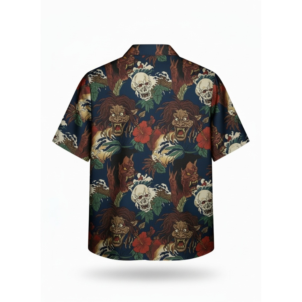 Dark Blue Scary Creature Floral Hawaiian Shirt Men Gothic Dark Blue Scary Creature Floral Hawaiian Shirt Men Gothic