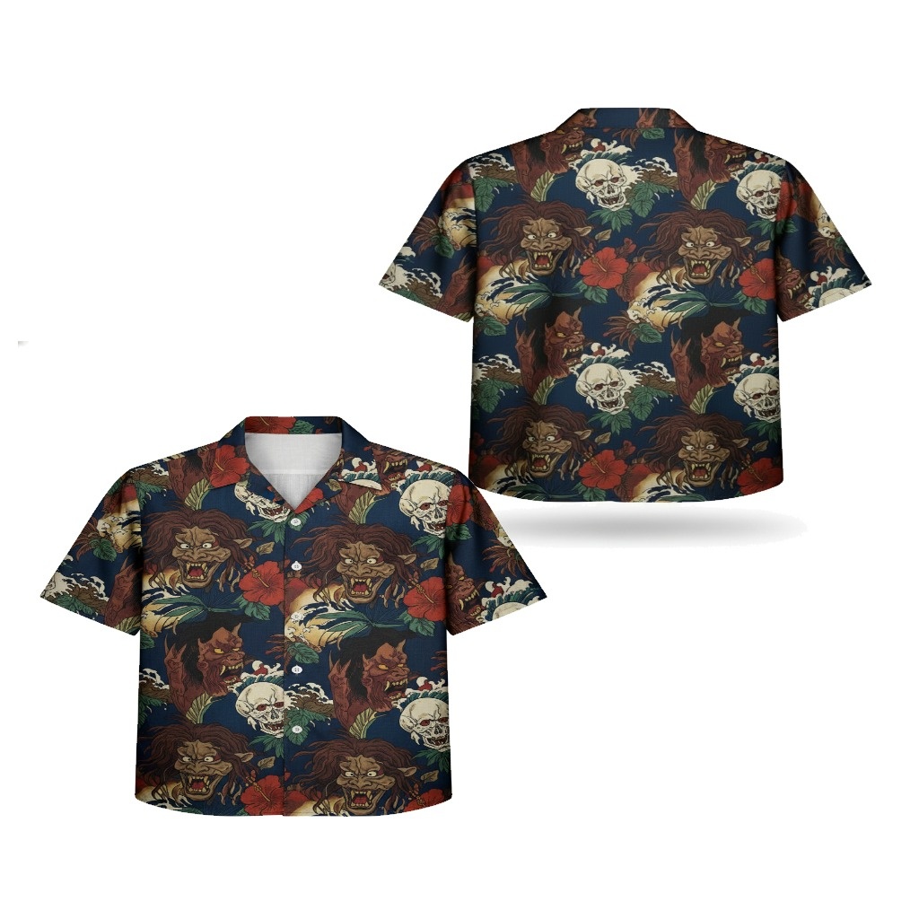 Dark Blue Scary Creature Floral Hawaiian Shirt Men Gothic Dark Blue Scary Creature Floral Hawaiian Shirt Men Gothic