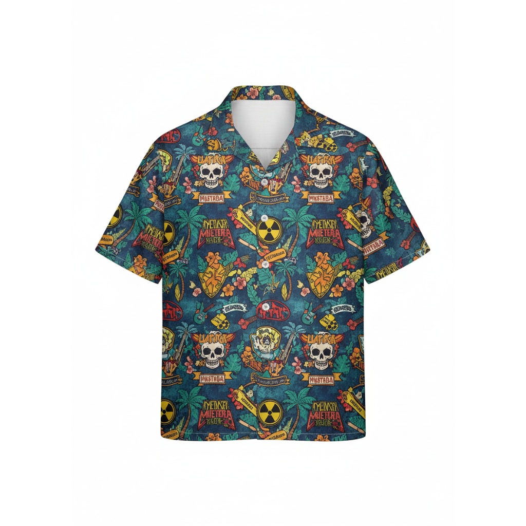 Dark Blue Skull Hawaiian Shirt With Nuclear Icons