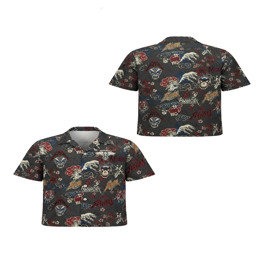 Dark Charcoal Misfits Skull Graphic Short Sleeve Button Up Dark Charcoal Misfits Skull Graphic Short Sleeve Button Up