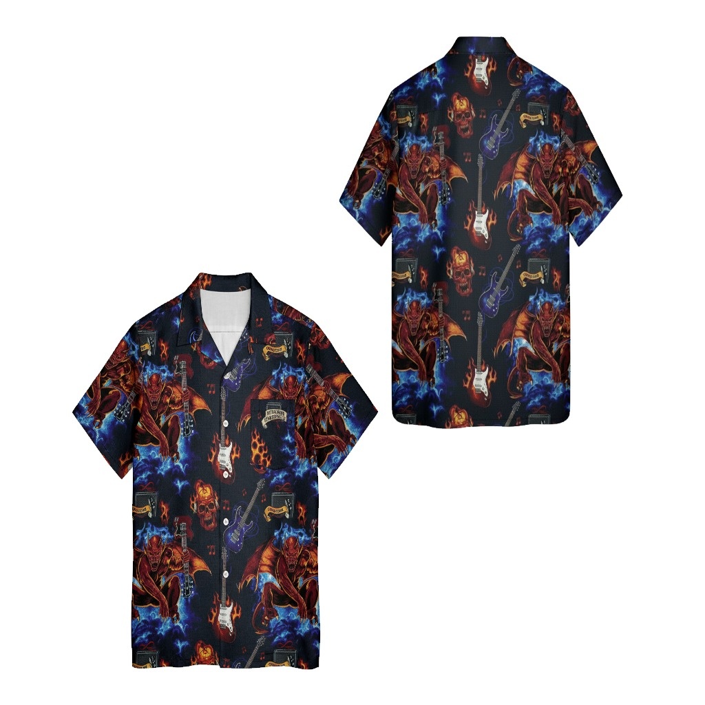 Dark Demon Guitar Flame Print Hawaiian Shirt Men’s Dark Demon Guitar Flame Print Hawaiian Shirt Men’s