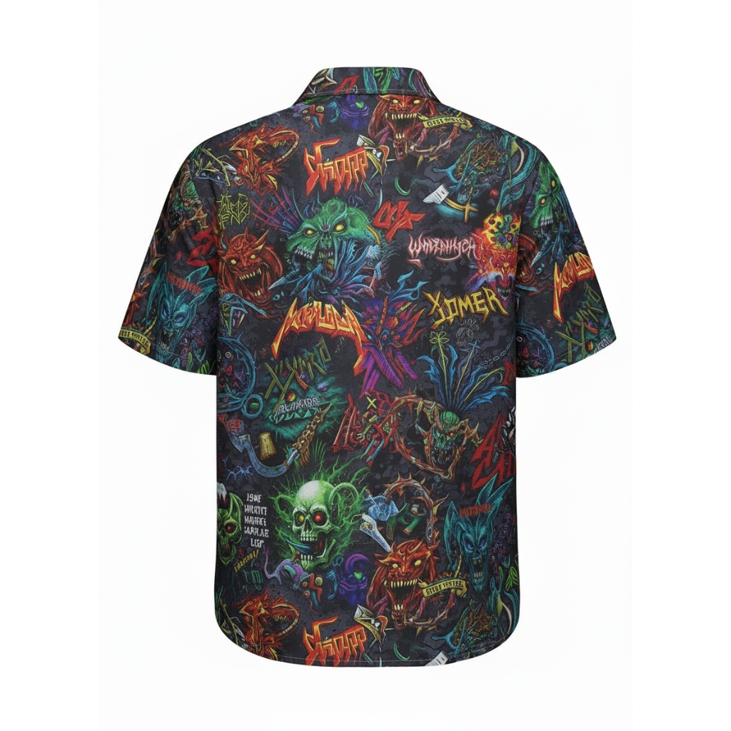 Dark Fantasy Graphic Print Short Sleeve Button Up Shirt Dark Fantasy Graphic Print Short Sleeve Button Up Shirt