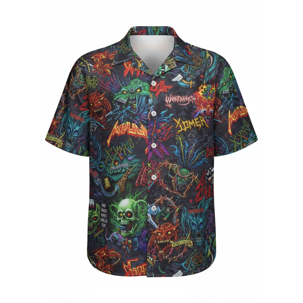 Dark Fantasy Graphic Print Short Sleeve Button Up Shirt