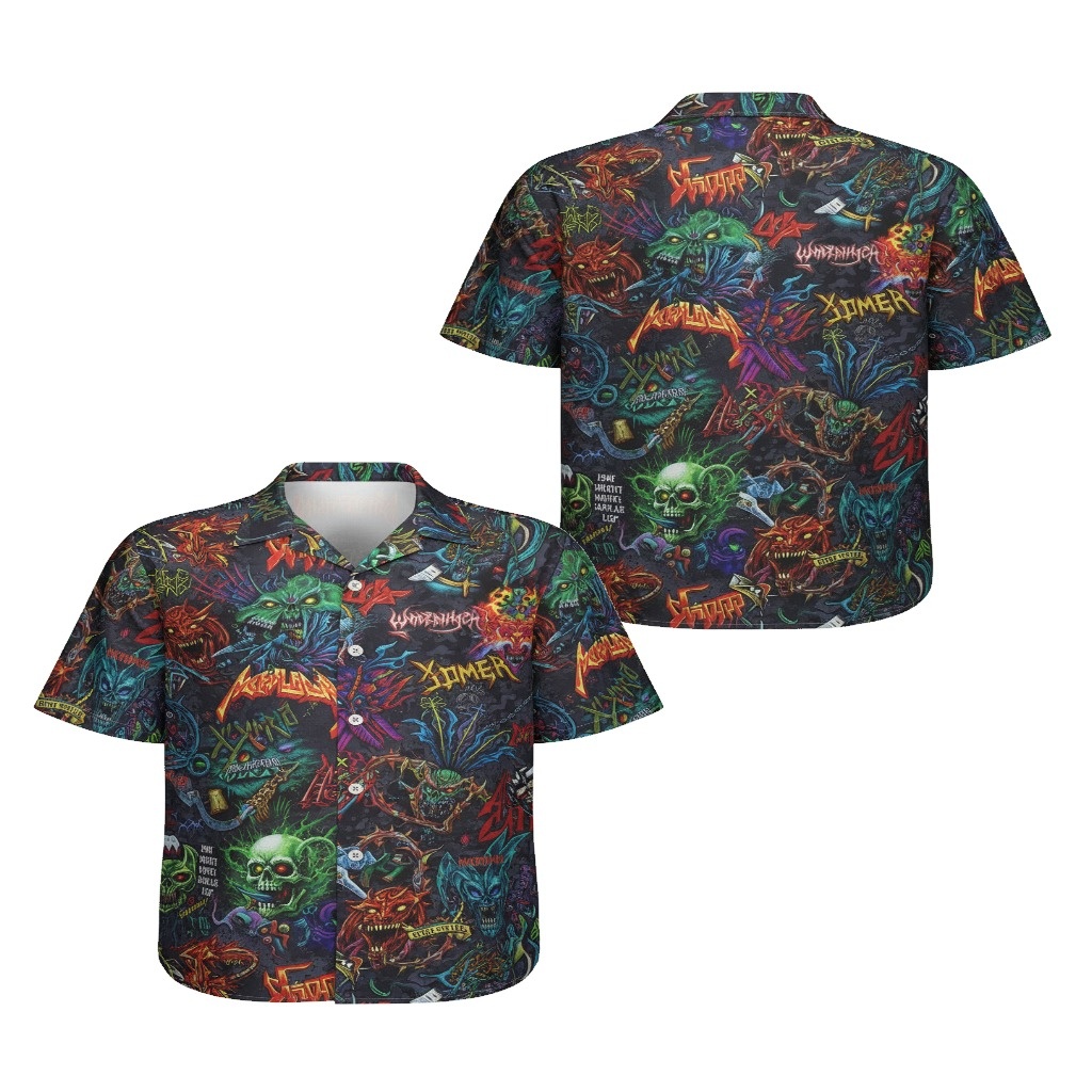 Dark Fantasy Graphic Print Short Sleeve Button Up Shirt Dark Fantasy Graphic Print Short Sleeve Button Up Shirt