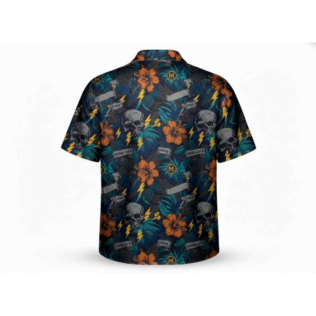 Dark Floral Skull Hawaiian Shirt Lightning Design Dark Floral Skull Hawaiian Shirt Lightning Design