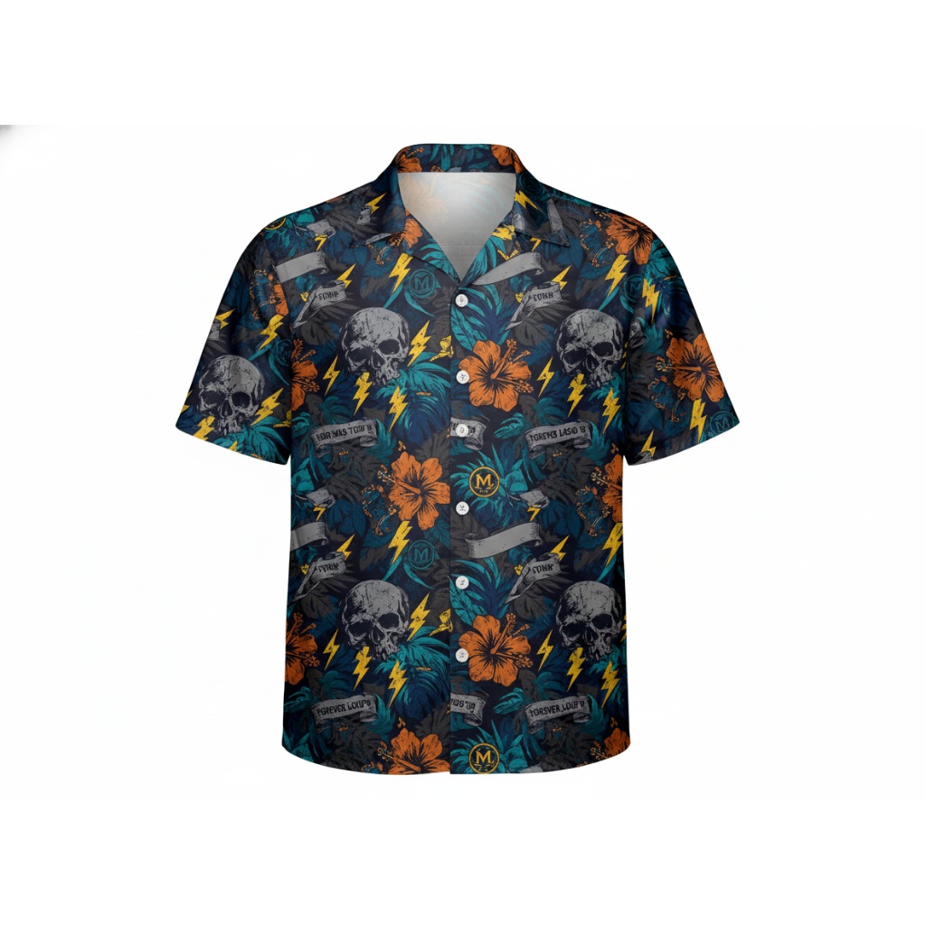 Dark Floral Skull Hawaiian Shirt Lightning Design
