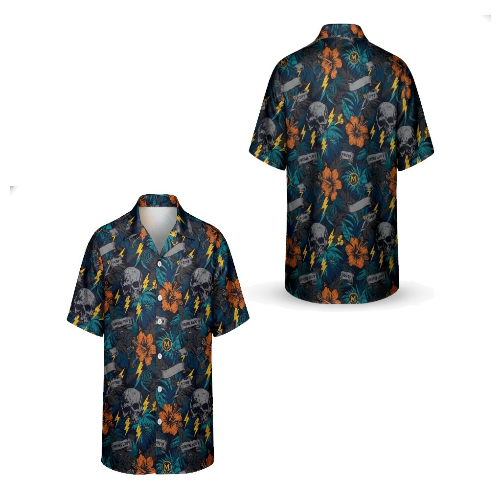 Dark Floral Skull Hawaiian Shirt Lightning Design Dark Floral Skull Hawaiian Shirt Lightning Design