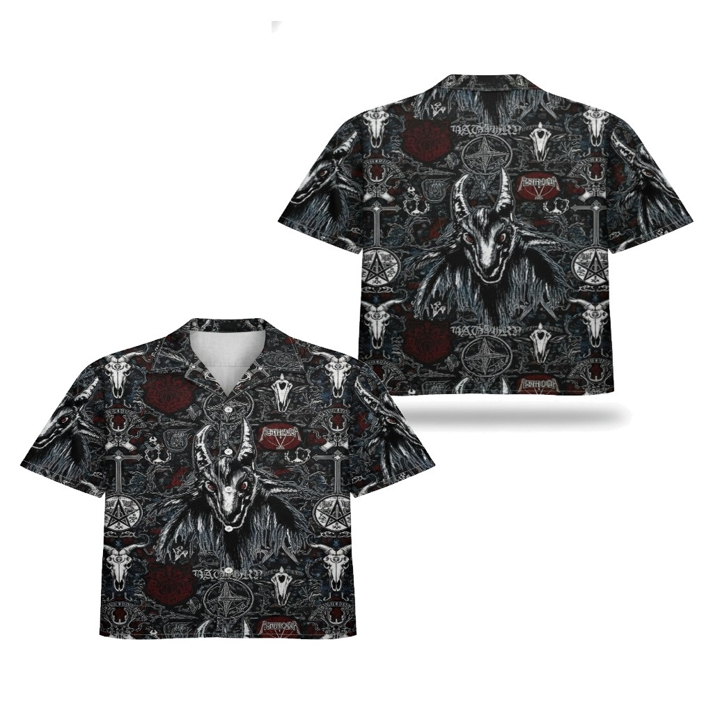 Dark Goat Skull Pentagram Hawaiian Shirt Black And Red Dark Goat Skull Pentagram Hawaiian Shirt Black And Red