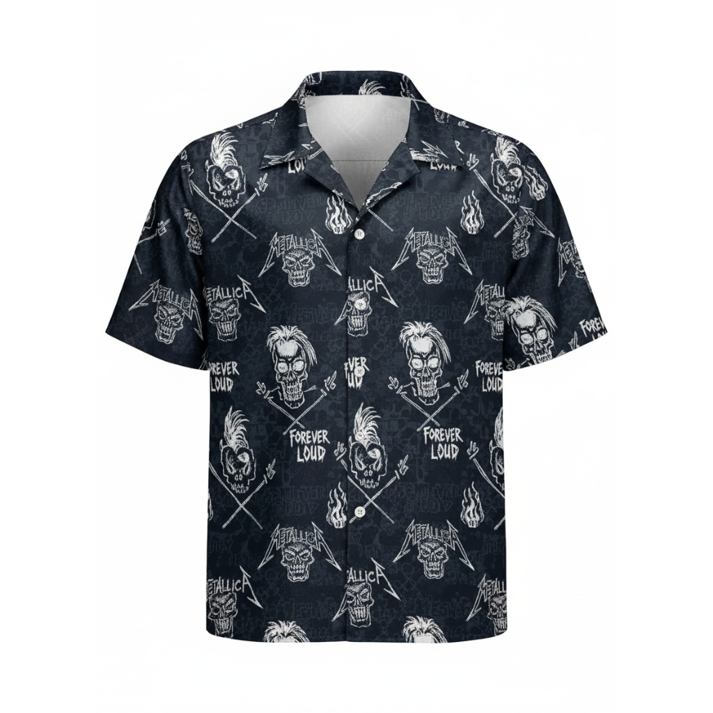 Dark Gray Metallica Skull Print Hawaiian Shirt