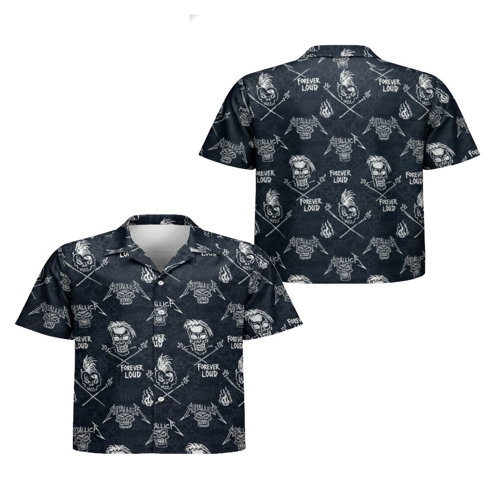 Dark Gray Metallica Skull Print Hawaiian Shirt Dark Gray Metallica Skull Print Hawaiian Shirt