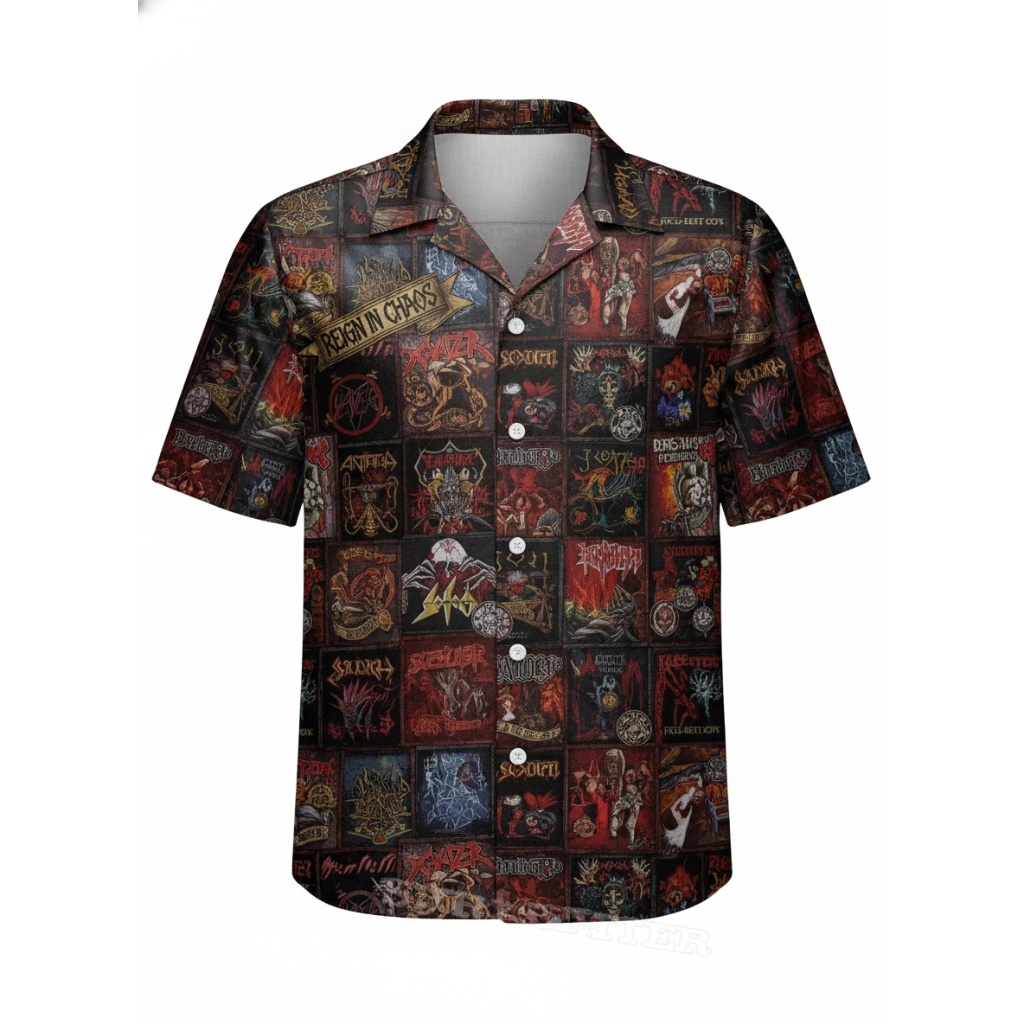 Dark Metal Band Album Cover Print Hawaiian Shirt Black
