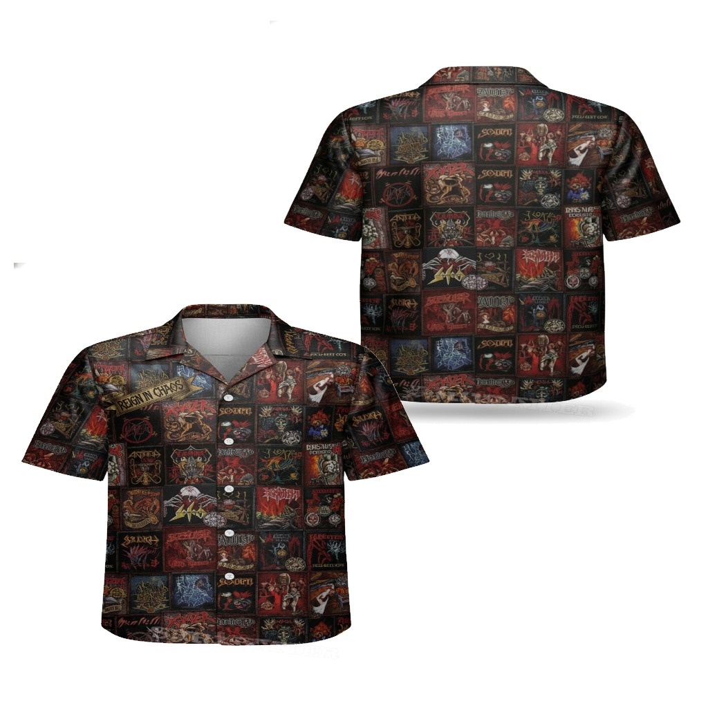 Dark Metal Band Album Cover Print Hawaiian Shirt Black Dark Metal Band Album Cover Print Hawaiian Shirt Black