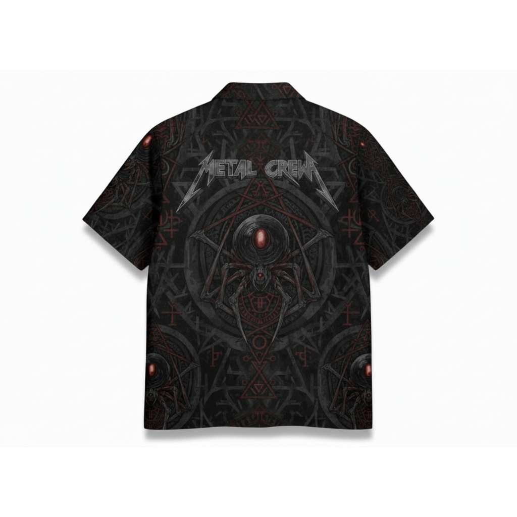 Dark Metal Spider Graphic Button Up Shirt Black Dark Metal Spider Graphic Button Up Shirt Black