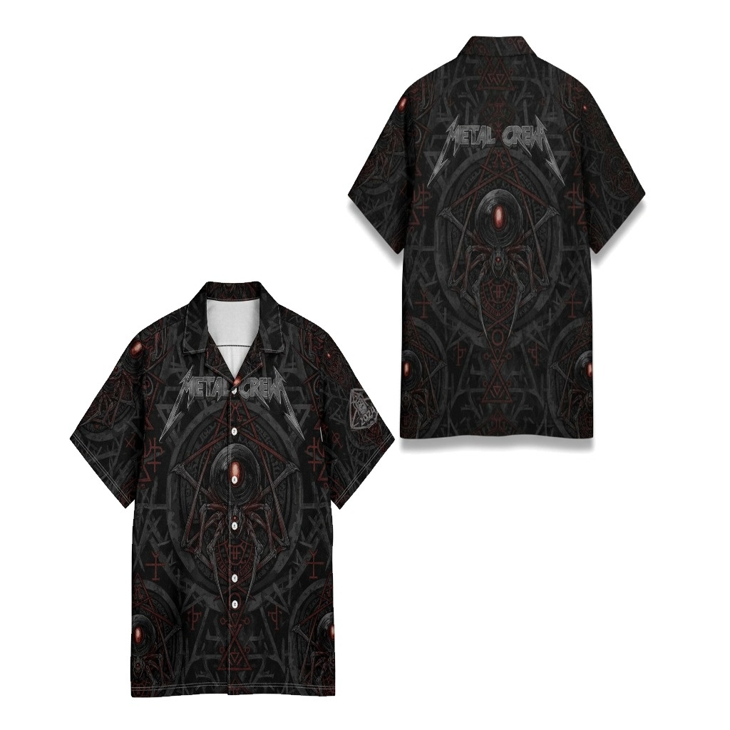 Dark Metal Spider Graphic Button Up Shirt Black Dark Metal Spider Graphic Button Up Shirt Black