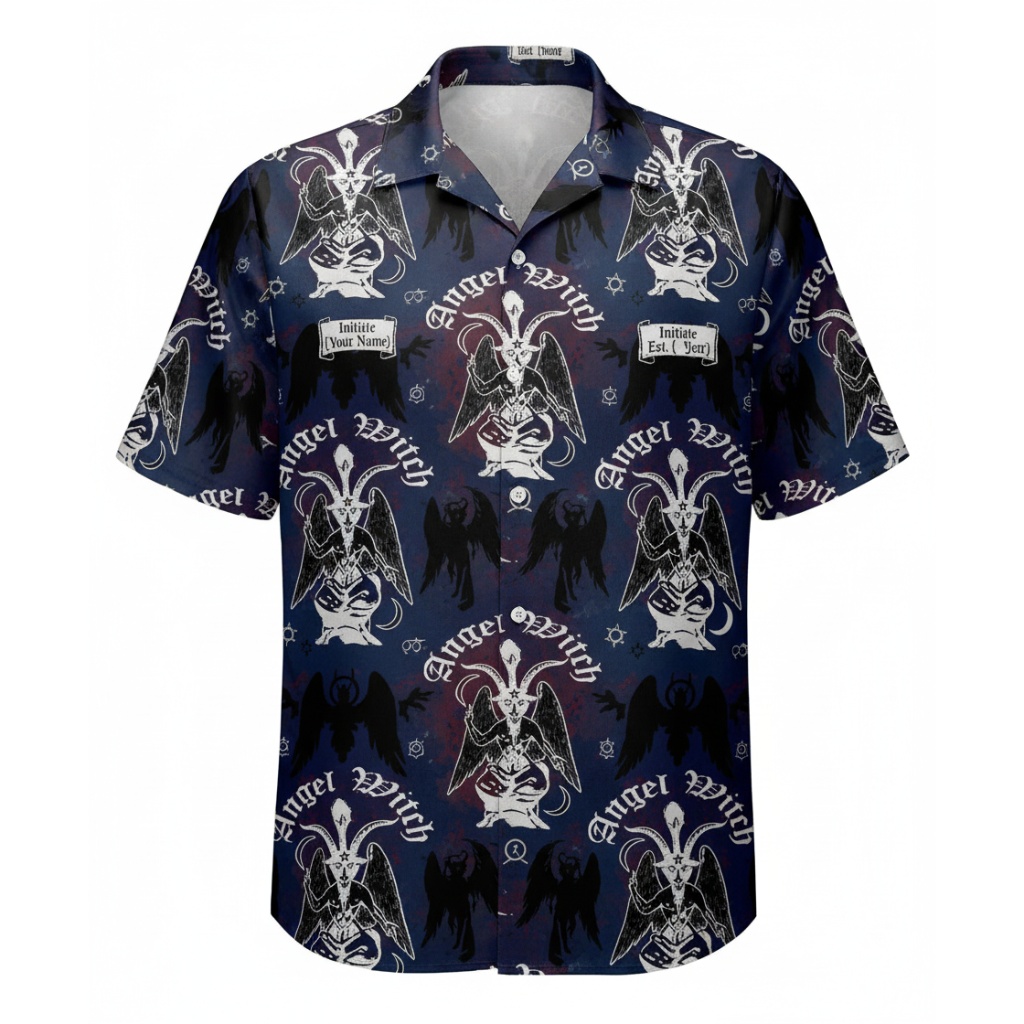 Dark Navy Angel Witch Graphic Hawaiian Shirt Men’s