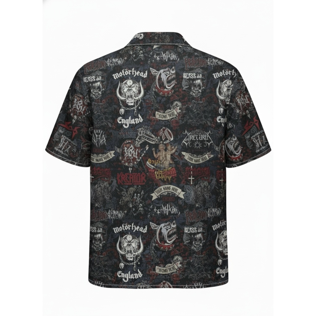 Dark Rock Band Print Short Sleeve Button Up Shirt Dark Rock Band Print Short Sleeve Button Up Shirt