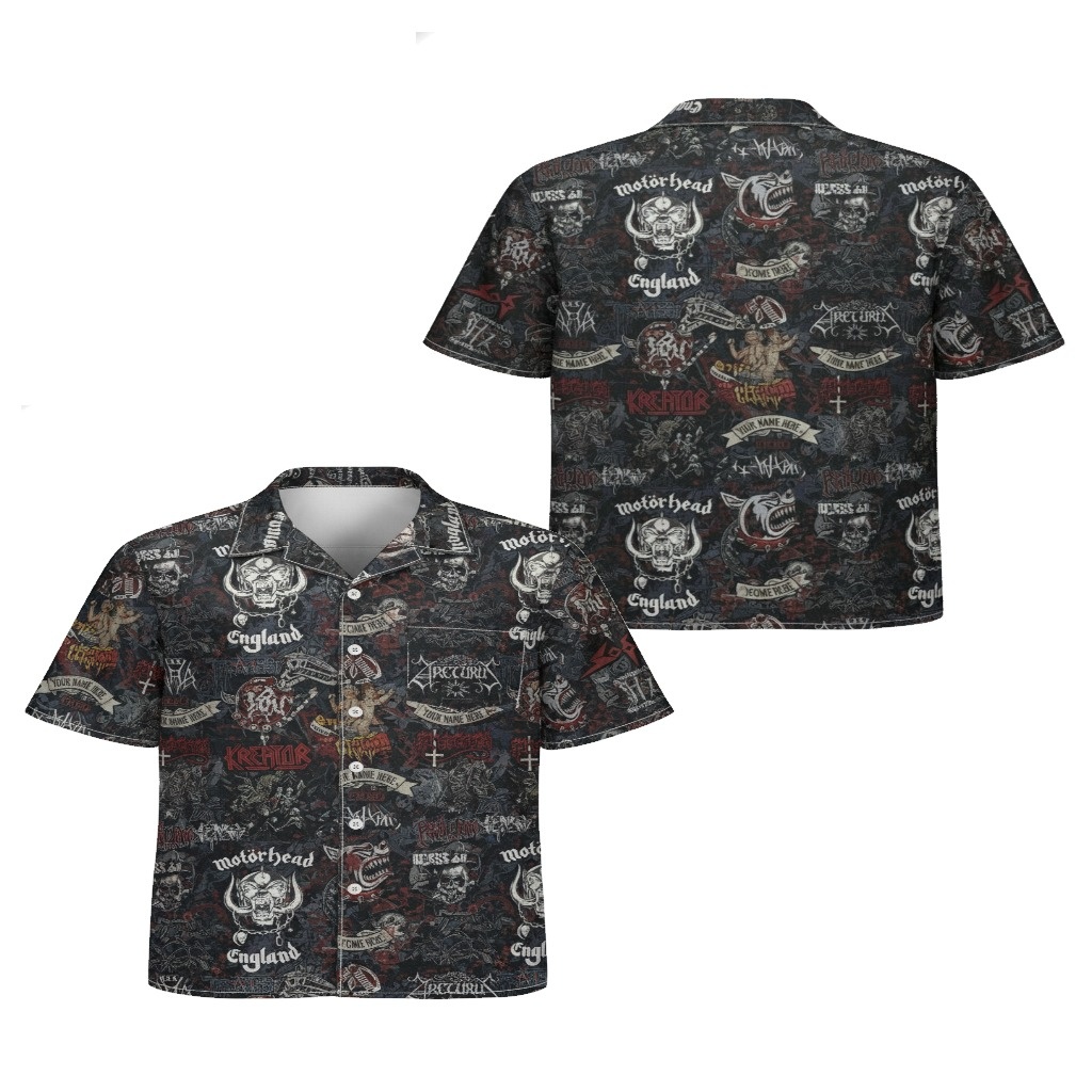 Dark Rock Band Print Short Sleeve Button Up Shirt Dark Rock Band Print Short Sleeve Button Up Shirt