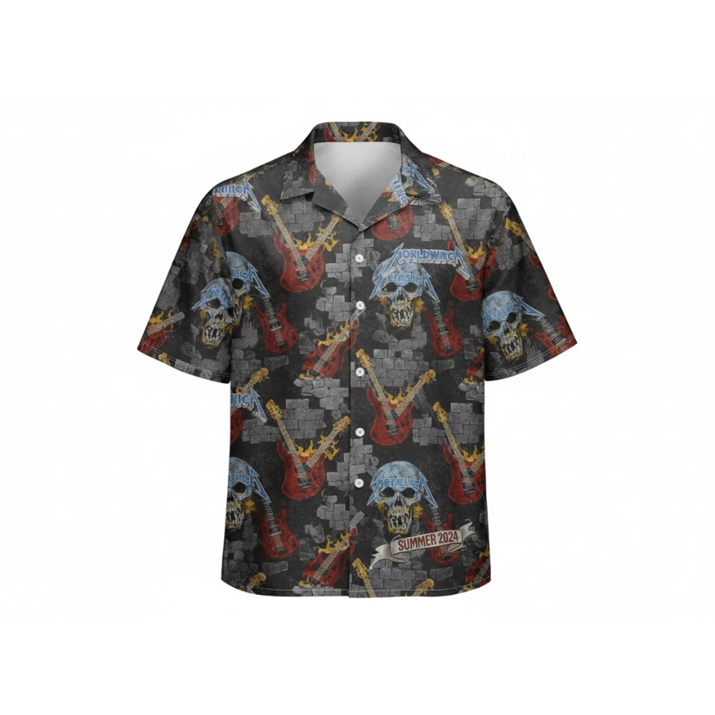 Dark Rock Skull Guitar Hawaiian Shirt Summer 2024
