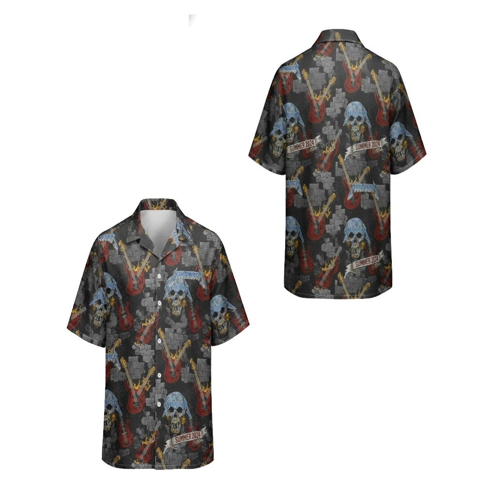 Dark Rock Skull Guitar Hawaiian Shirt Summer 2024 Dark Rock Skull Guitar Hawaiian Shirt Summer 2024