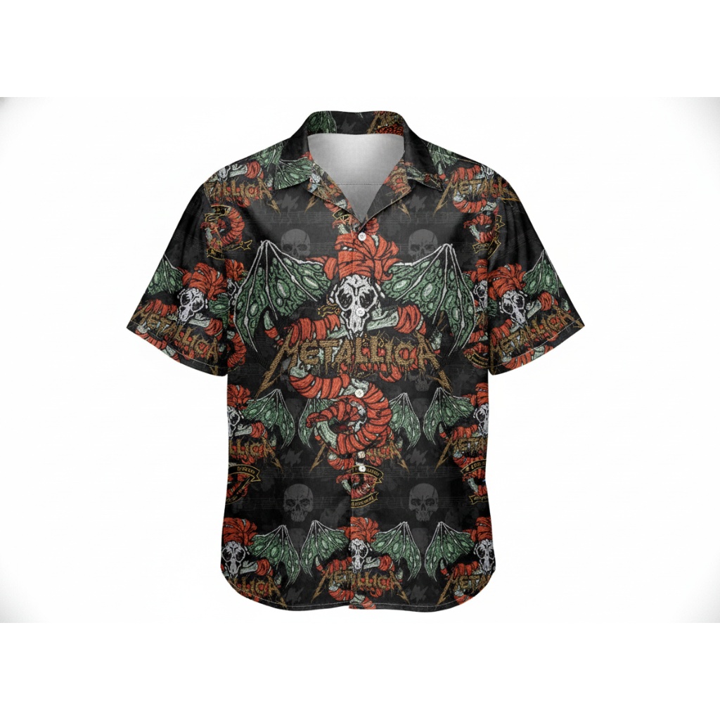 Dark Skull Dragon Hawaiian Shirt Black Red Green