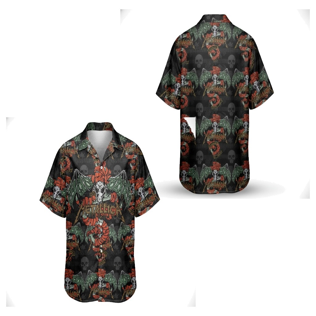 Dark Skull Dragon Hawaiian Shirt Black Red Green Dark Skull Dragon Hawaiian Shirt Black Red Green