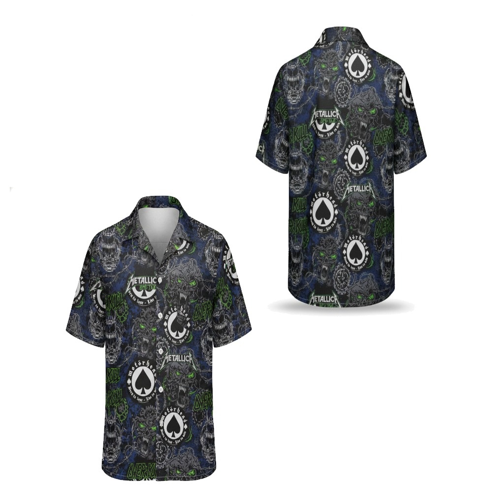 Dark Skull Print Short Sleeve Hawaiian Shirt Black Green Dark Skull Print Short Sleeve Hawaiian Shirt Black Green