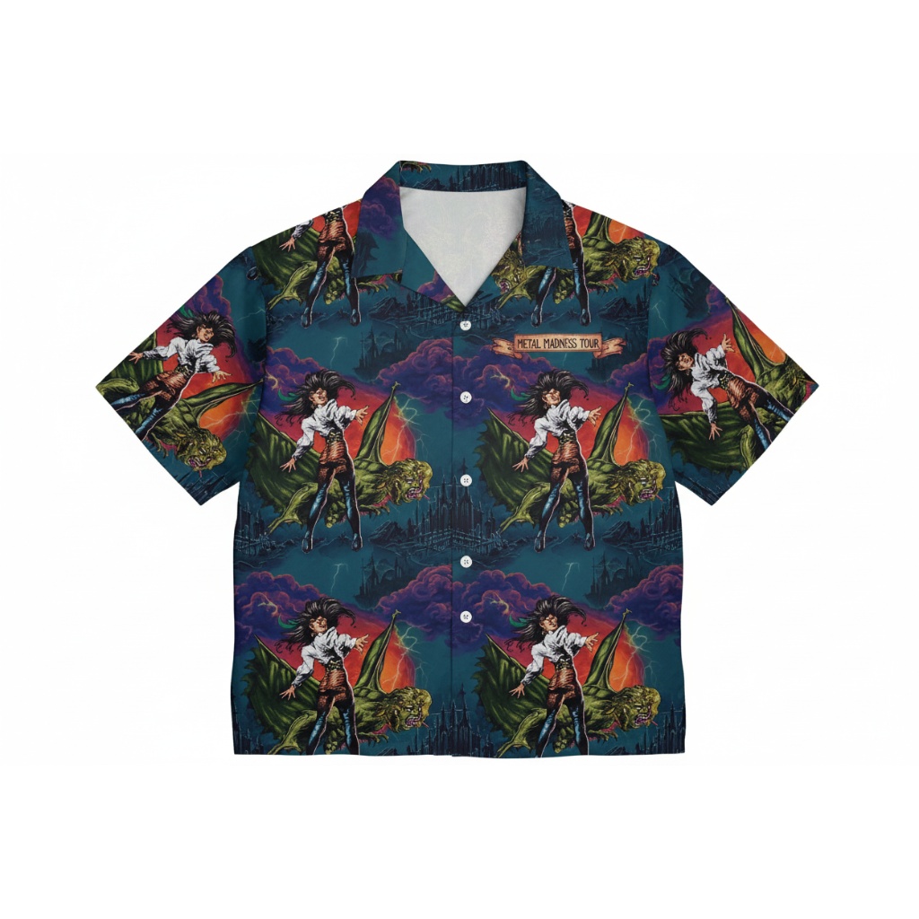 Dark Teal Metal Madness Tour Graphic Button Up Shirt
