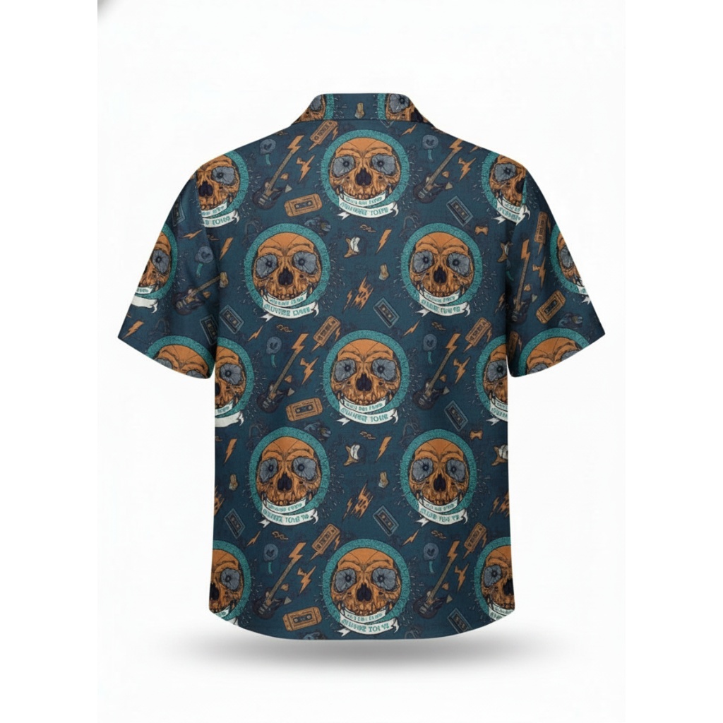 Dark Teal Skull Rock Tour Hawaiian Shirt Men’s Casual Dark Teal Skull Rock Tour Hawaiian Shirt Men’s Casual