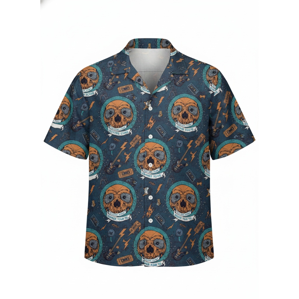 Dark Teal Skull Rock Tour Hawaiian Shirt Men’s Casual