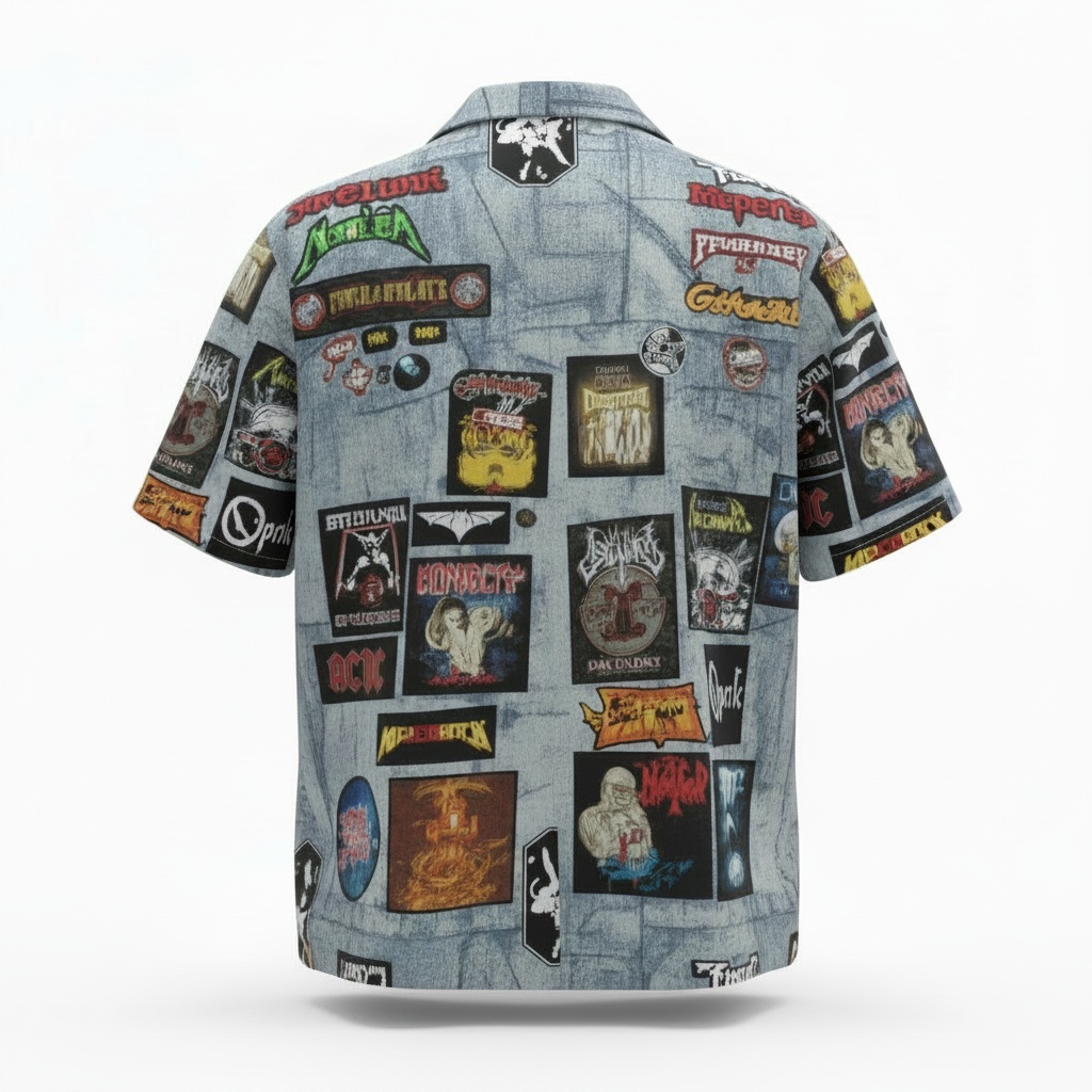 Denim Band Patch Hawaiian Shirt Denim Band Patch Hawaiian Shirt