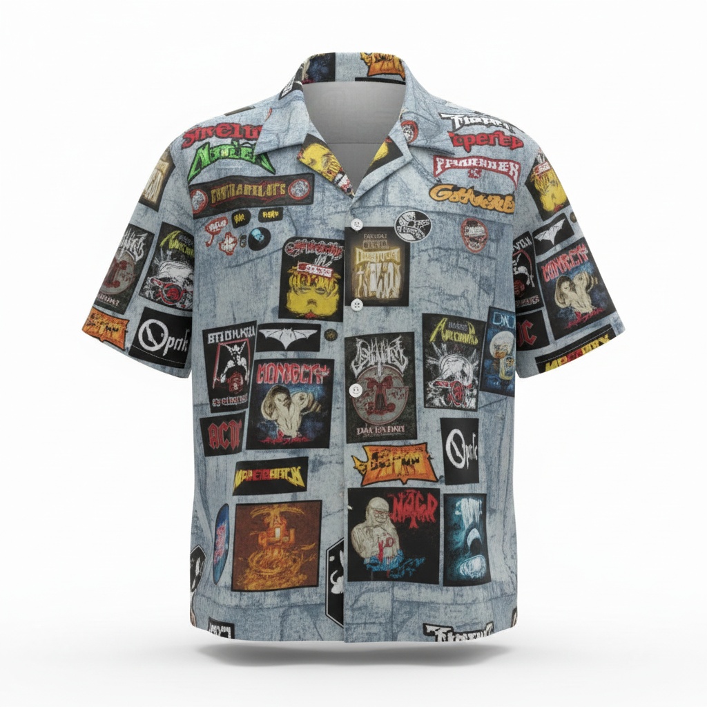 Denim Band Patch Hawaiian Shirt