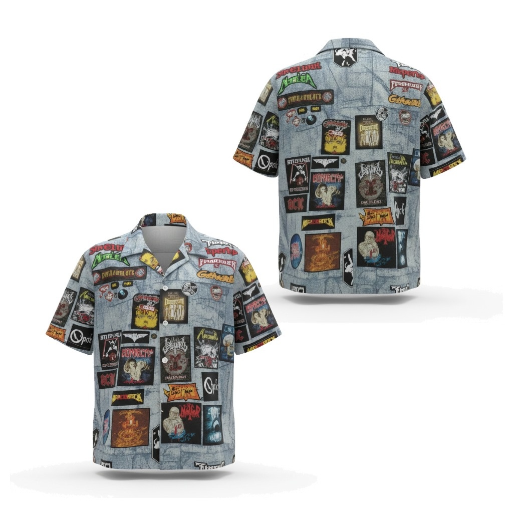 Denim Band Patch Hawaiian Shirt Denim Band Patch Hawaiian Shirt