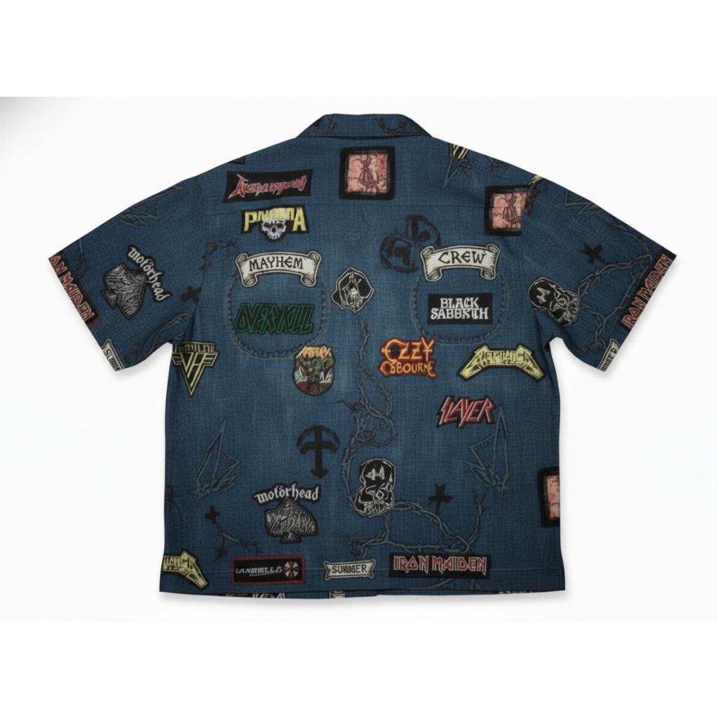 Denim Blue Heavy Metal Band Print Hawaiian Shirt Denim Blue Heavy Metal Band Print Hawaiian Shirt