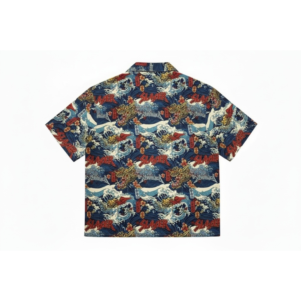 Dragon Wave Print Hawaiian Shirt Blue Red Short Sleeve Dragon Wave Print Hawaiian Shirt Blue Red Short Sleeve