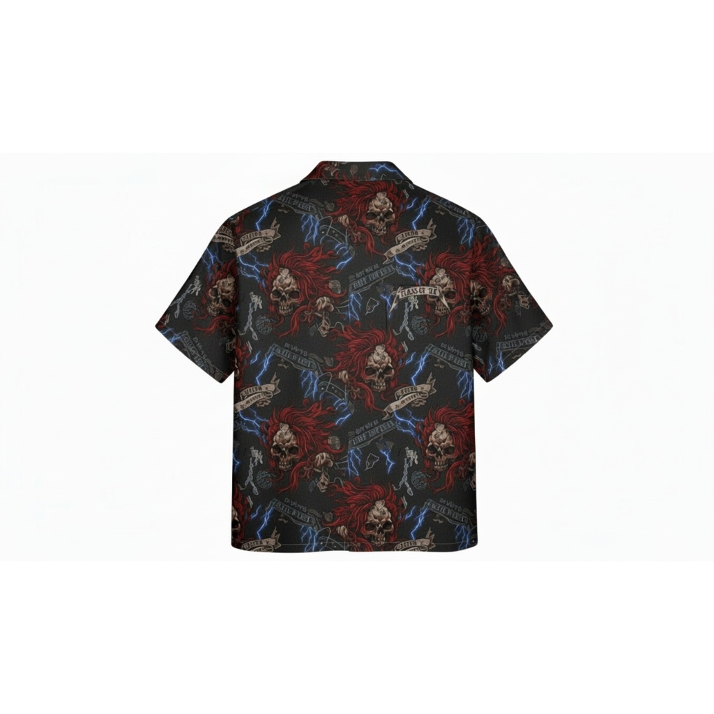 Edgy Skull Lightning Hawaiian Shirt Black Rocker Style Edgy Skull Lightning Hawaiian Shirt Black Rocker Style