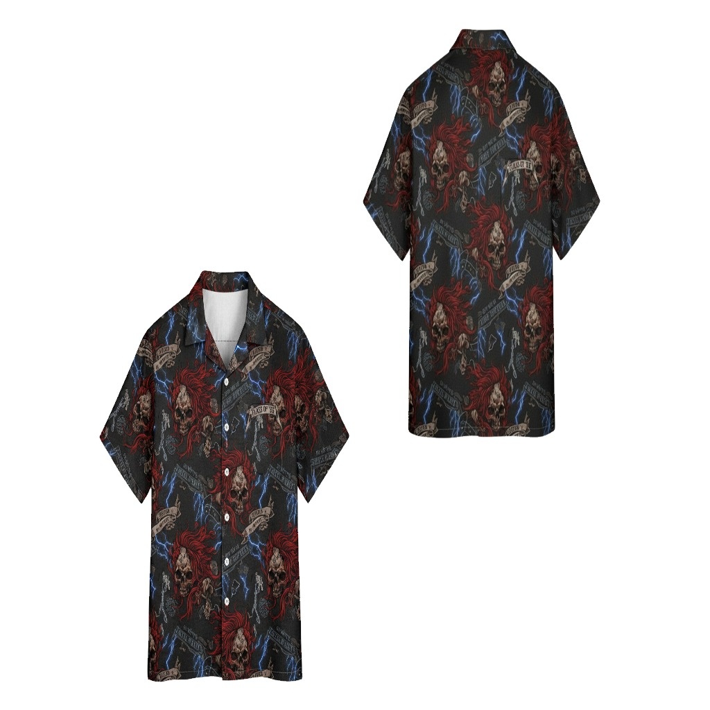 Edgy Skull Lightning Hawaiian Shirt Black Rocker Style Edgy Skull Lightning Hawaiian Shirt Black Rocker Style