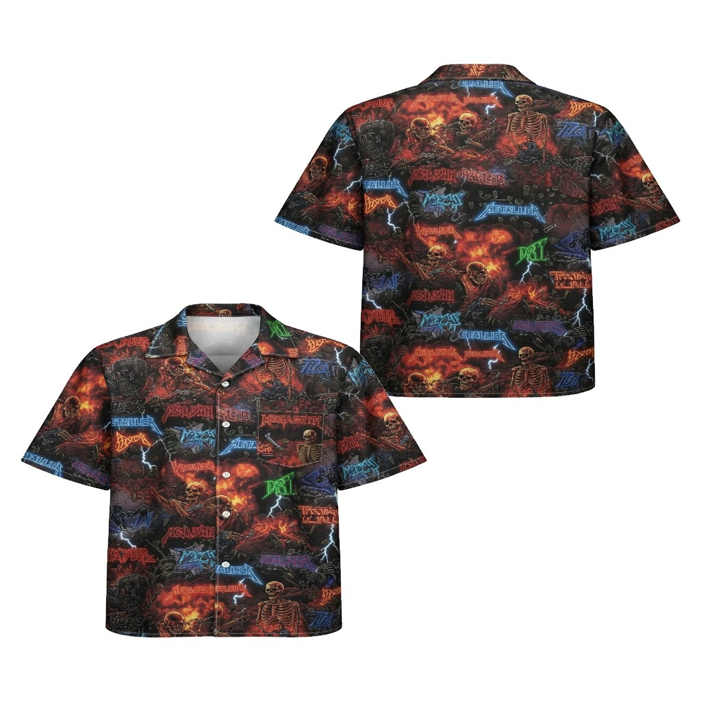 Fiery Skull Metallica Megadeth Band Hawaiian Shirt Fiery Skull Metallica Megadeth Band Hawaiian Shirt