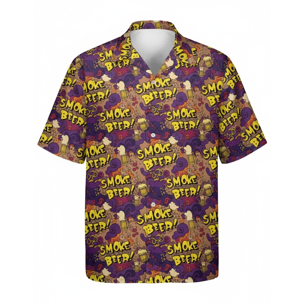 Fun Purple Smoke Beer Hawaiian Shirt Casual Summer Style