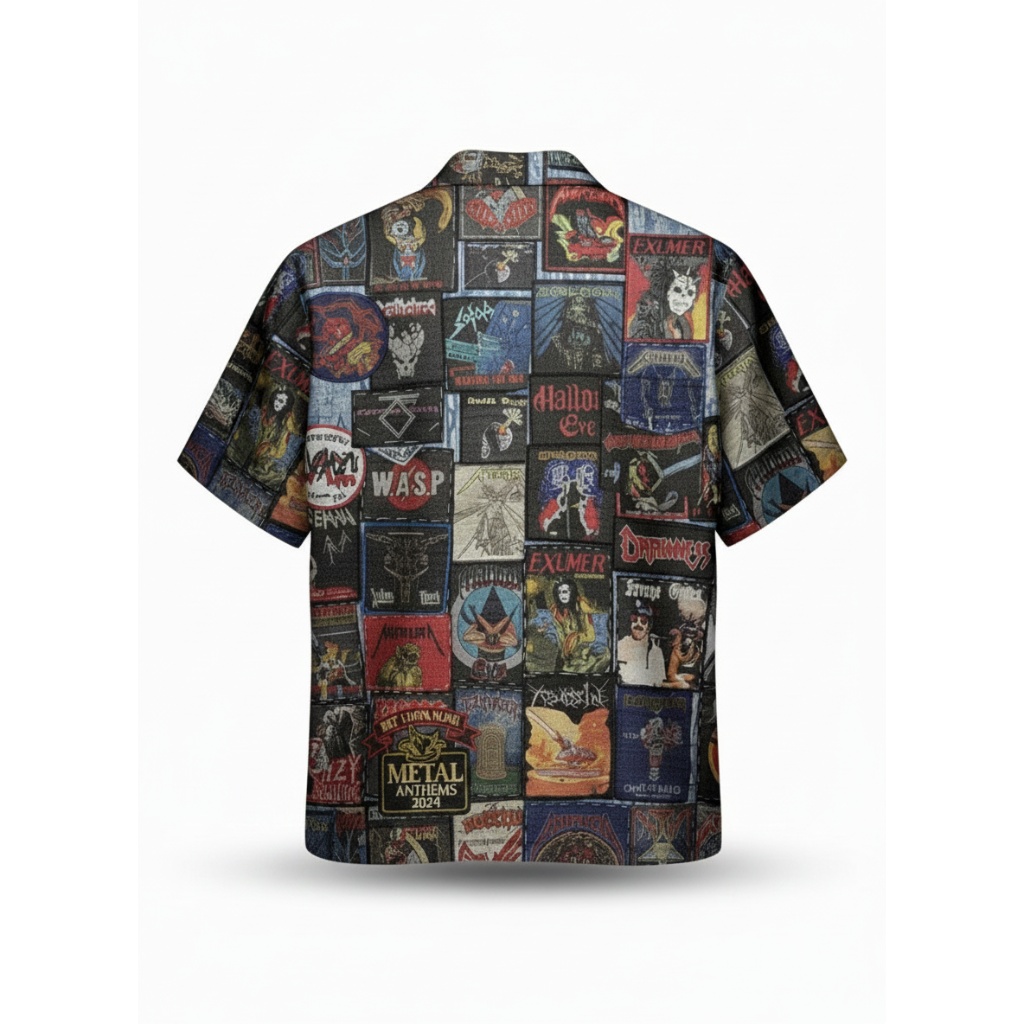 Heavy Metal Album Cover Print Hawaiian Shirt Black Multi Heavy Metal Album Cover Print Hawaiian Shirt Black Multi