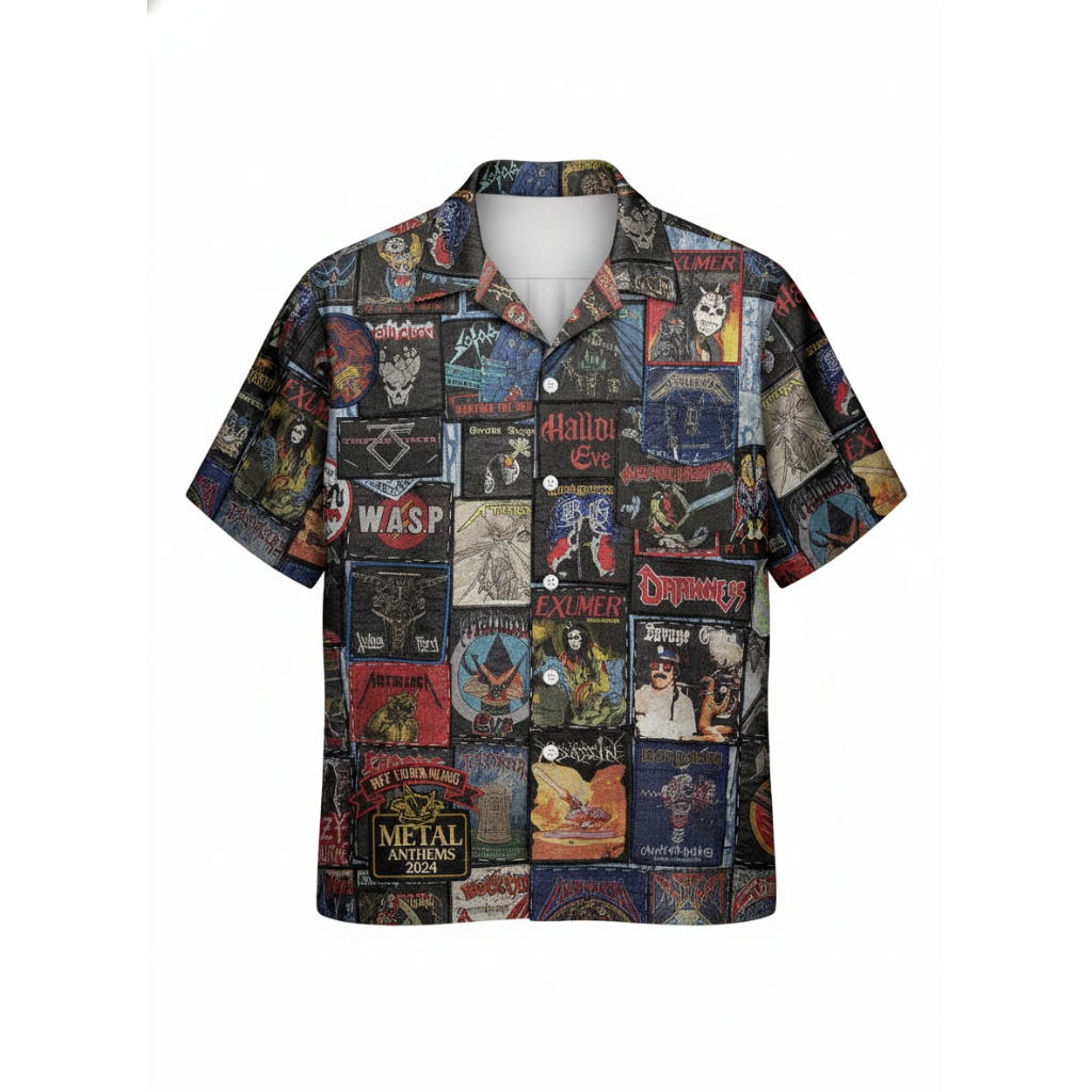 Heavy Metal Album Cover Print Hawaiian Shirt Black Multi