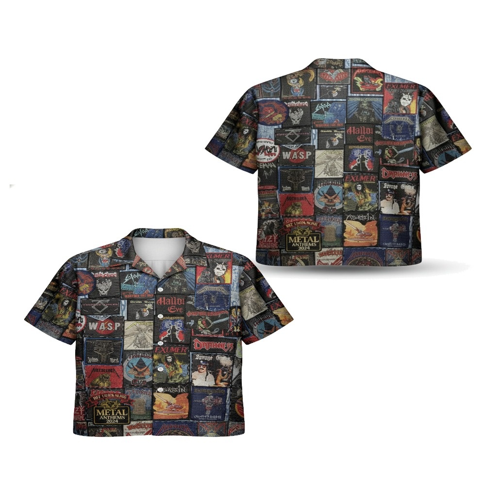 Heavy Metal Album Cover Print Hawaiian Shirt Black Multi Heavy Metal Album Cover Print Hawaiian Shirt Black Multi