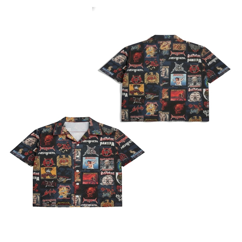 Heavy Metal Band Graphic Print Button Up Shirt Black Multi Heavy Metal Band Graphic Print Button Up Shirt Black Multi