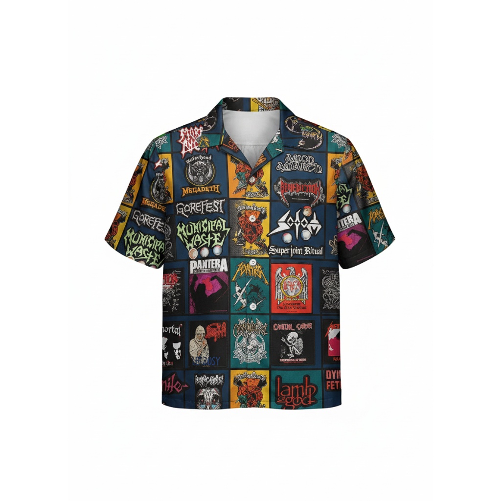 Heavy Metal Band Logo Hawaiian Shirt Dark Blue All Over