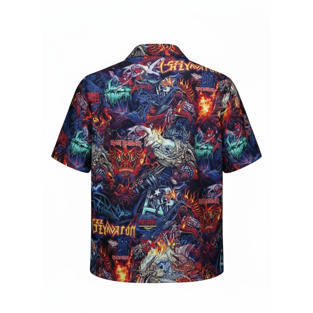 Iron Maiden Heavy Metal Hawaiian Shirt Blue Red Fire Design Iron Maiden Heavy Metal Hawaiian Shirt Blue Red Fire Design