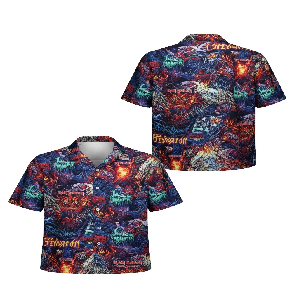 Iron Maiden Heavy Metal Hawaiian Shirt Blue Red Fire Design Iron Maiden Heavy Metal Hawaiian Shirt Blue Red Fire Design