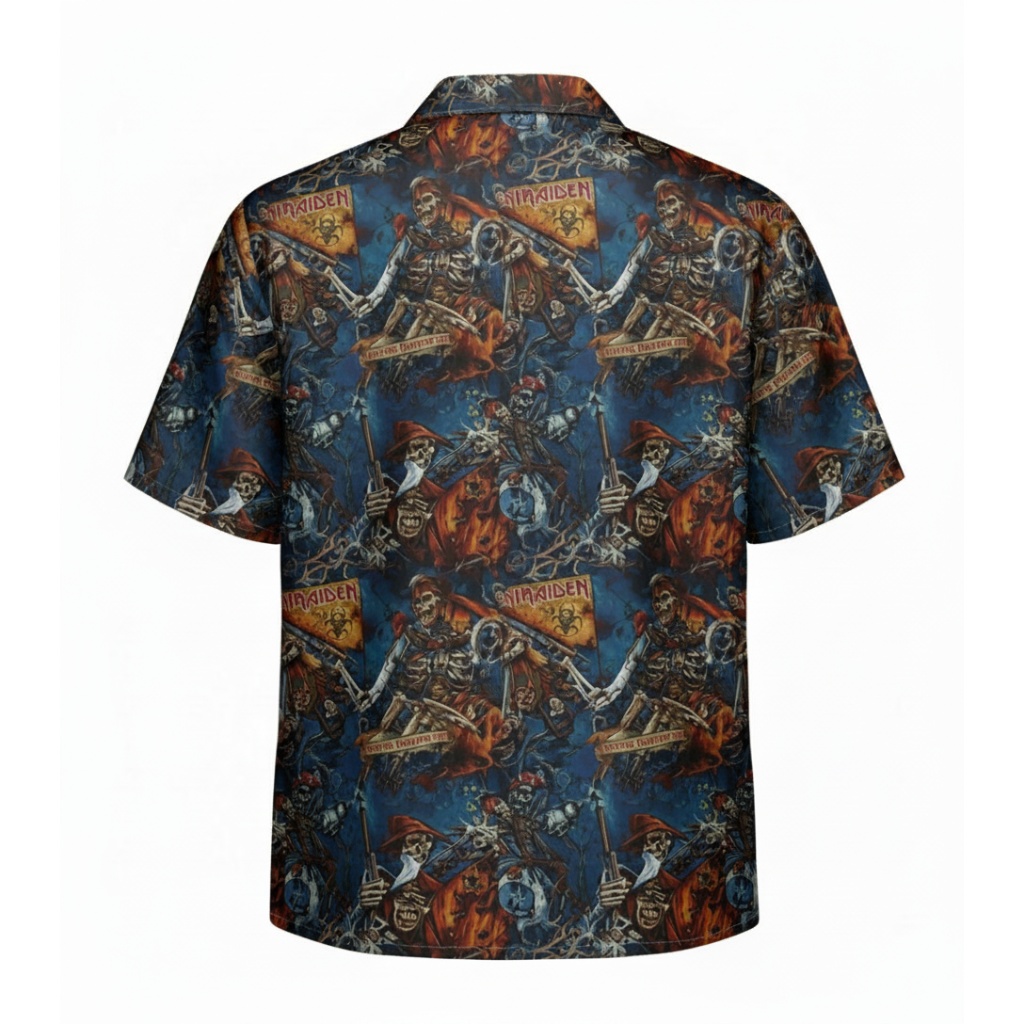 Iron Maiden Metal Militia Hawaiian Shirt Blue Skeleton Iron Maiden Metal Militia Hawaiian Shirt Blue Skeleton
