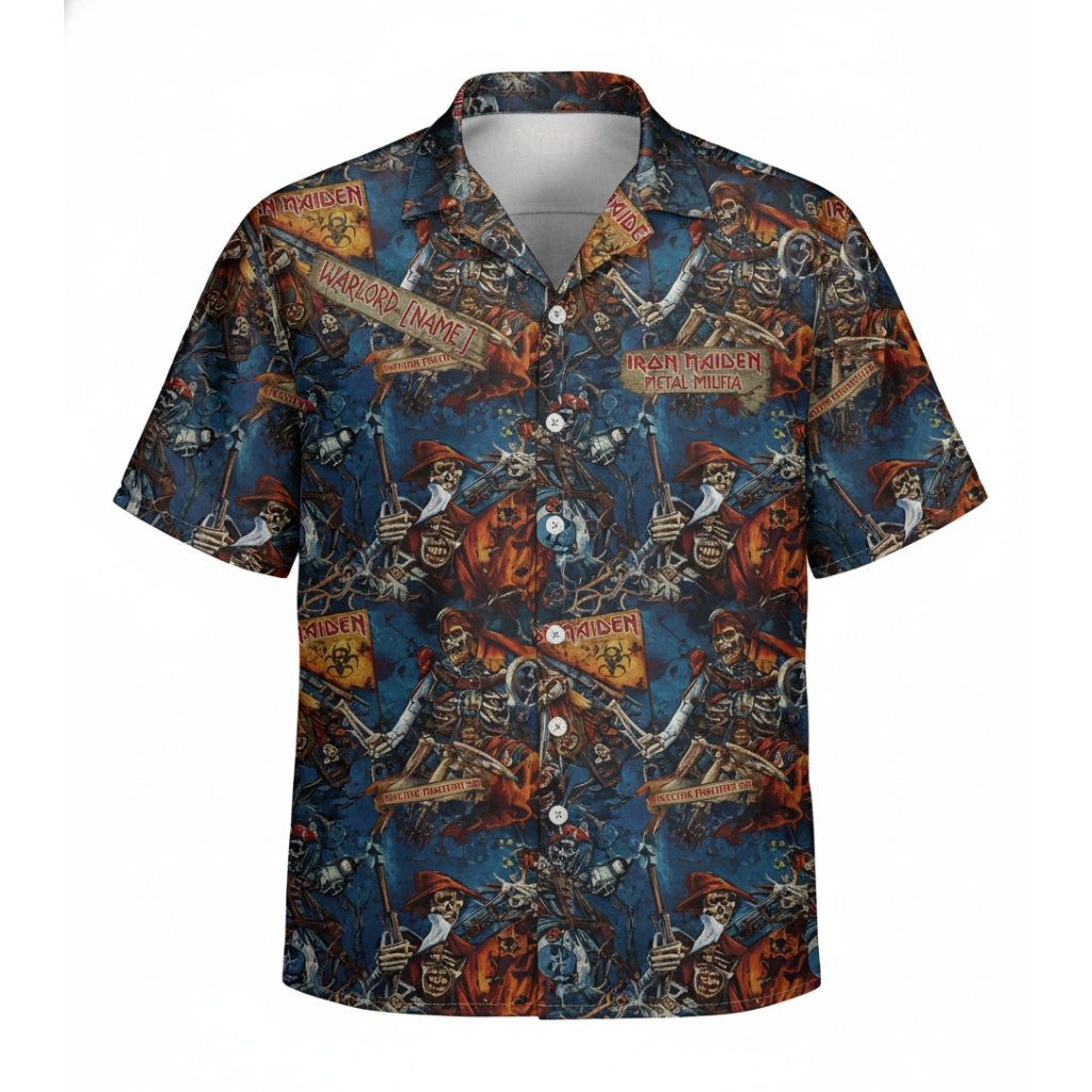 Iron Maiden Metal Militia Hawaiian Shirt Blue Skeleton
