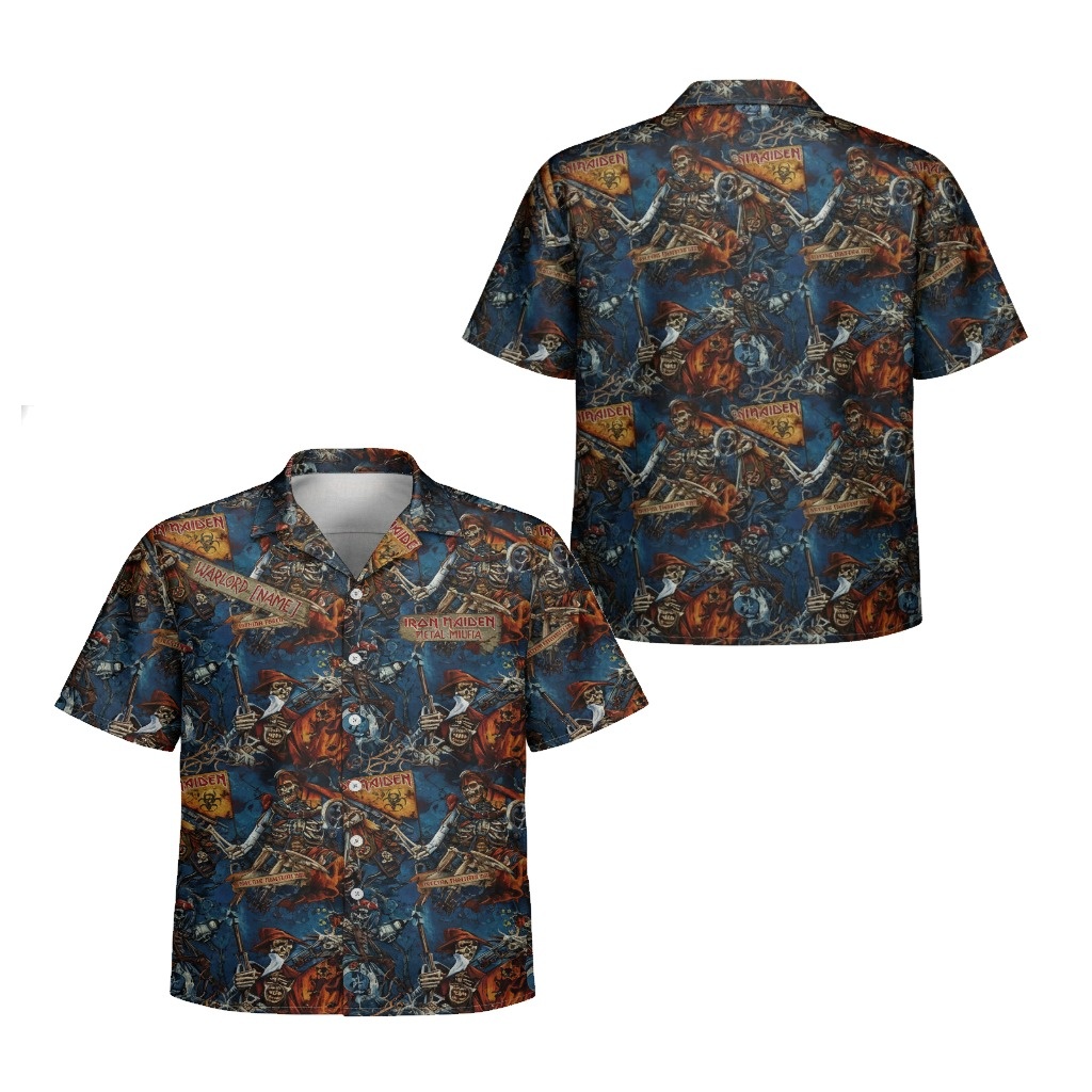 Iron Maiden Metal Militia Hawaiian Shirt Blue Skeleton Iron Maiden Metal Militia Hawaiian Shirt Blue Skeleton