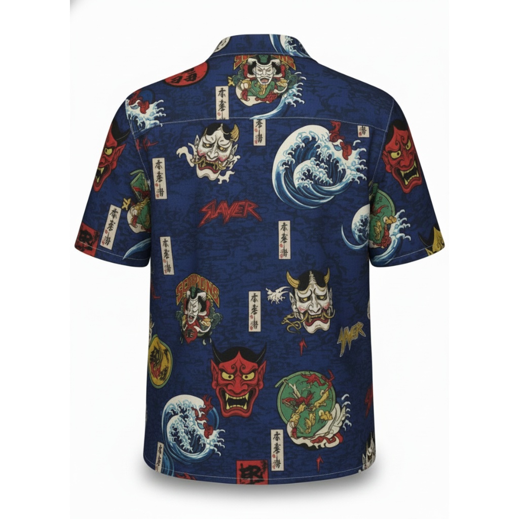 Japanese Oni Mask Hawaiian Shirt Blue Slayer Design Japanese Oni Mask Hawaiian Shirt Blue Slayer Design