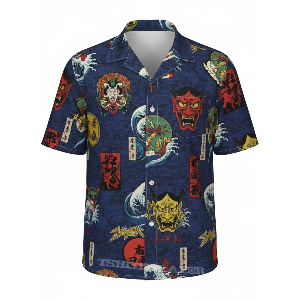 Japanese Oni Mask Hawaiian Shirt Blue Slayer Design